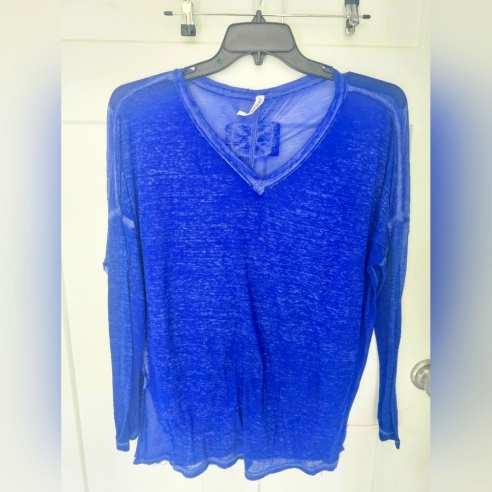 Zenana Royal Blue Burnout Sheer Long Sleeve Top – Size Medium